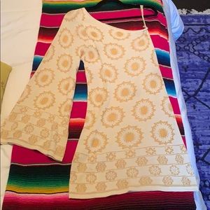 Arden B Cream and Gold One Sleeve Dress